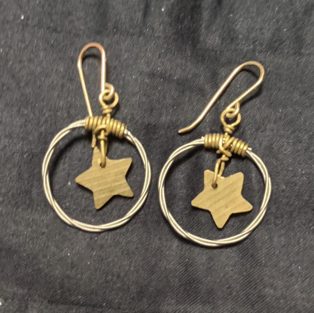 Silver & Gold Guitar String Star Earrings